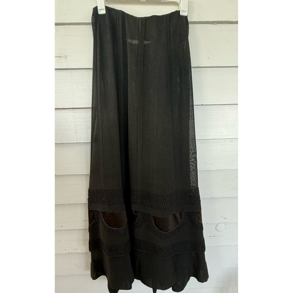 Antique 1910's French Voile Black Skirt Soutache Velvet Embellished XS - Picture 1 of 16